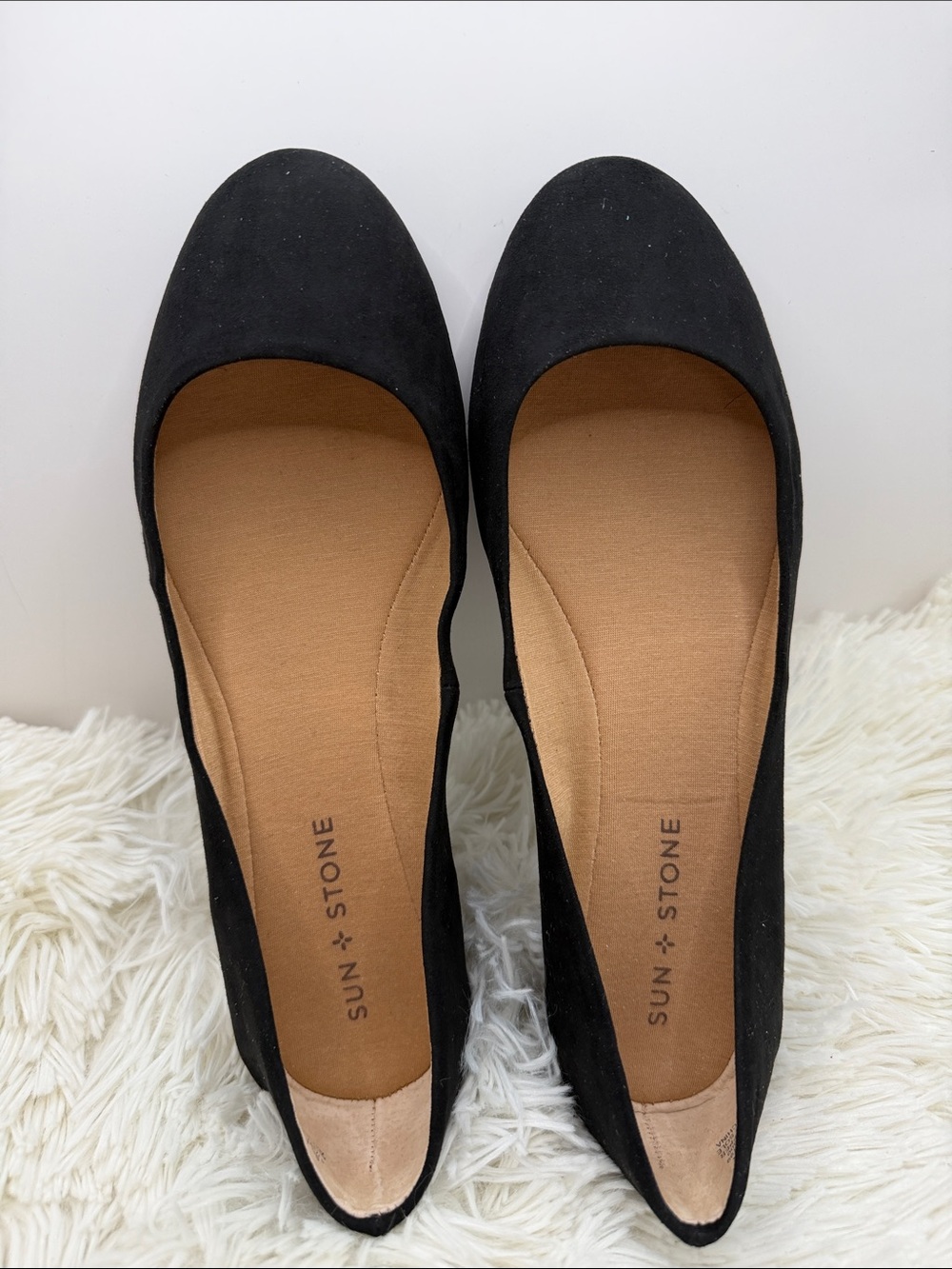 Sun + Stone Black Suede-Look Ballet Flats